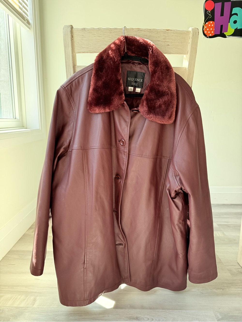 Sequence Burgundy Leather Jacket with Faux-Fur Collar